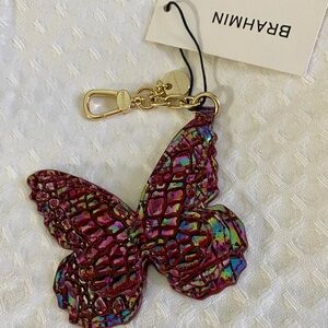 NWT Brahmin Butterfly Bag Charm Sangria Key Fob Flower Clip Leather Croc